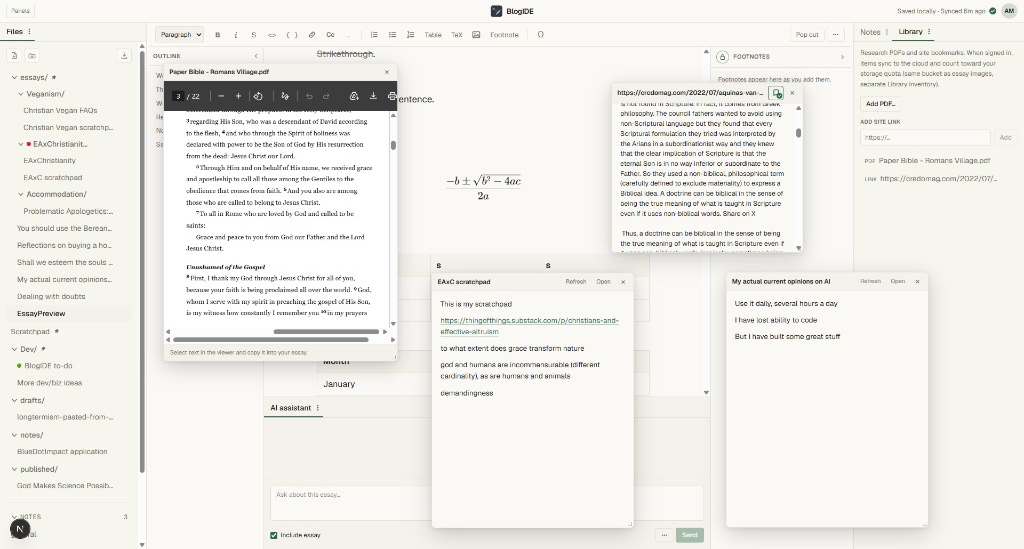 BlogIDE with PDF and note pins open
